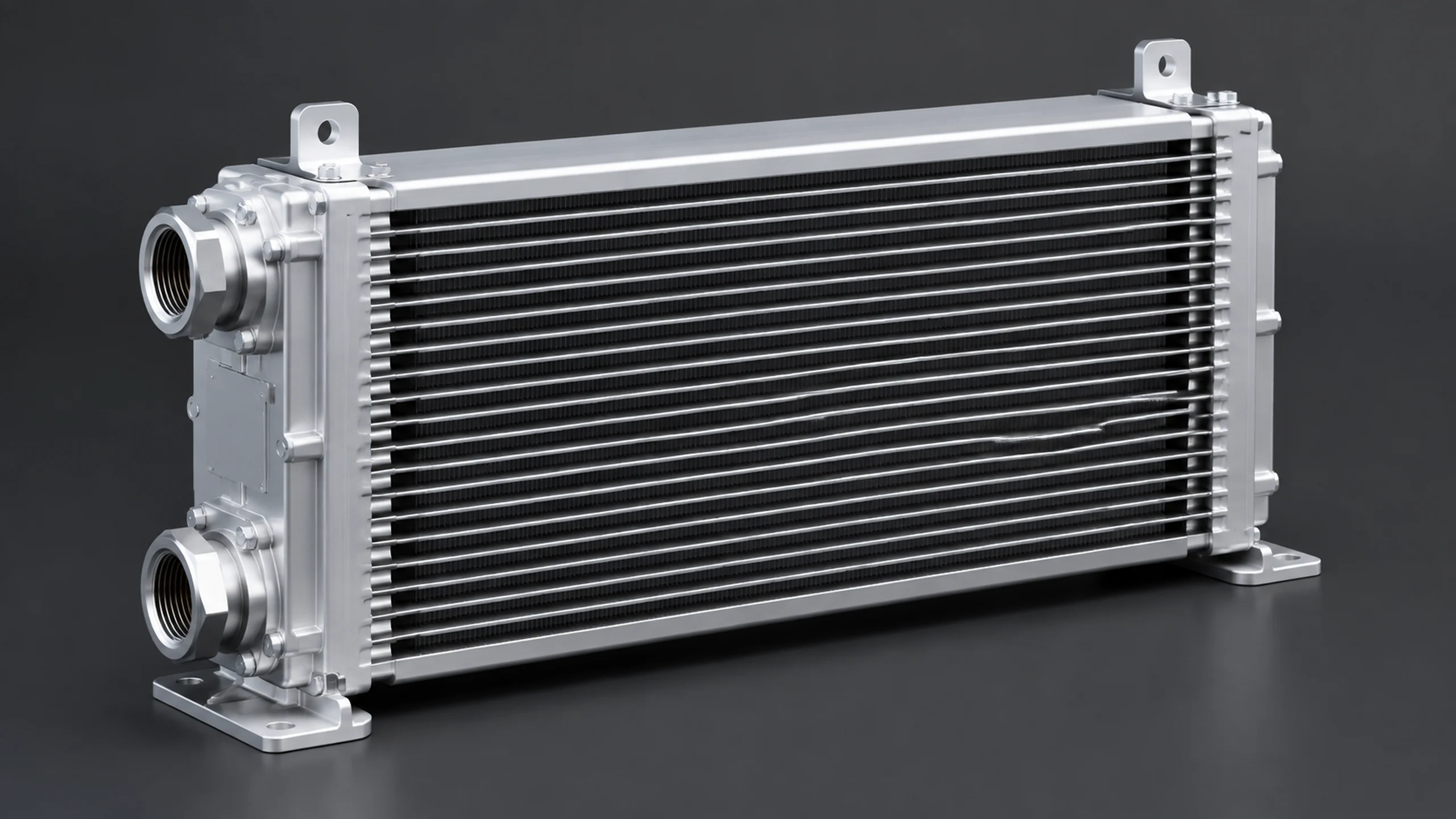 Heavy-duty bar-and-plate aluminum hydraulic oil cooler replacement for excavator hydraulic cooling systems.
