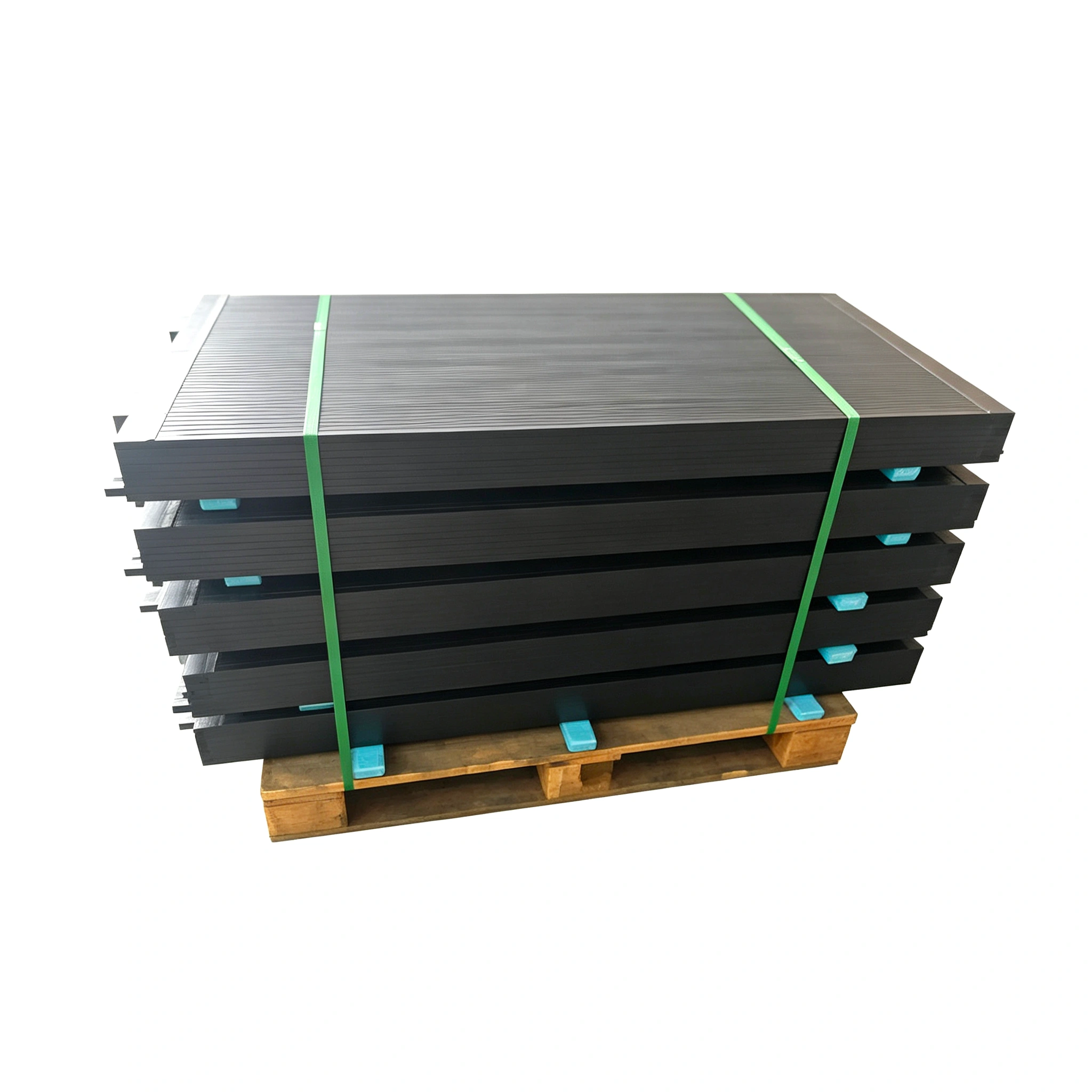 A batch of custom black oil cooler cores stacked on a wooden pallet ready for bulk wholesale shipment.